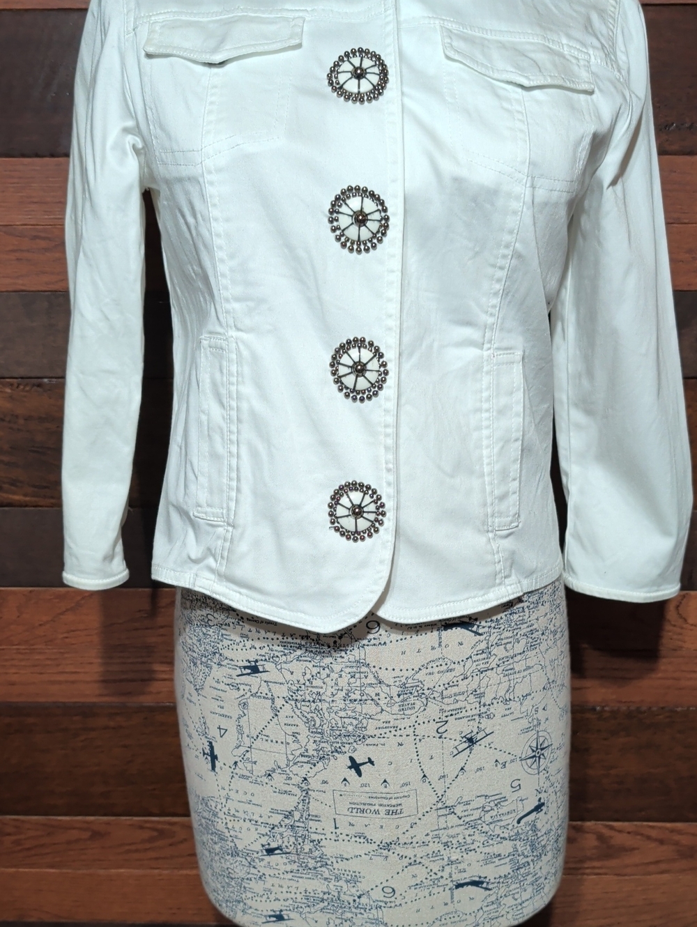 Ruby Rd. White Button-Front Jean Jacket with Decorative Medallion Buttons - Picture 3 of 9